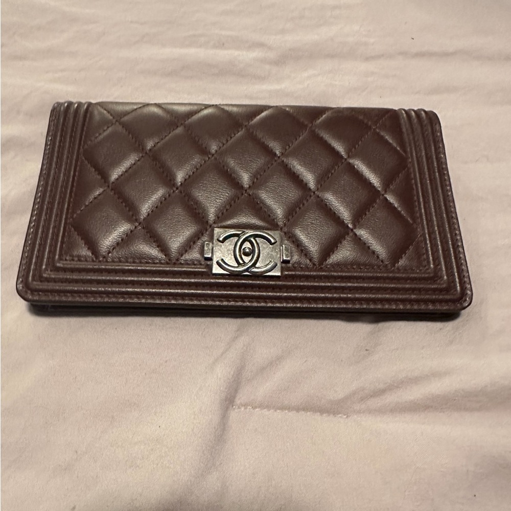 CHANEL Dark Brown Quilted Clutch